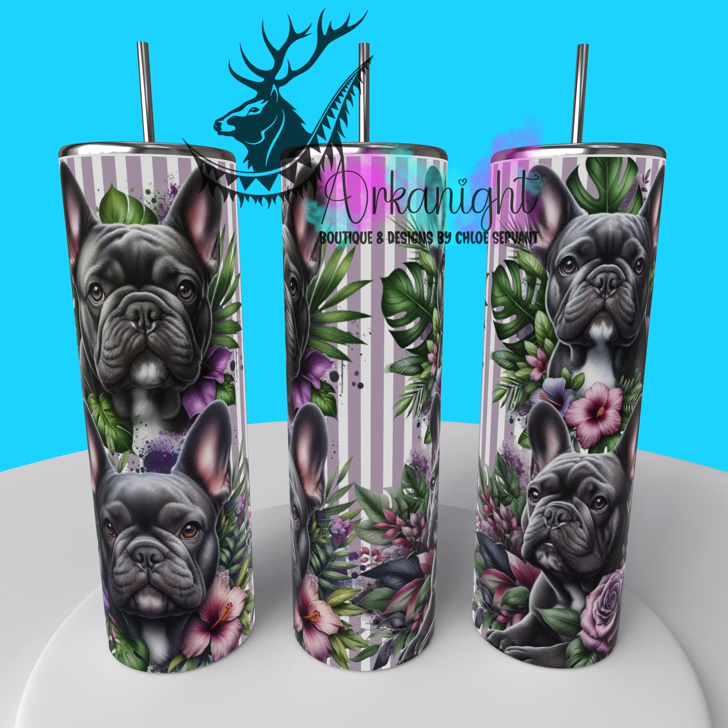 Gourde sur commande - Collection Monstera & Chien 2025 - French Bulldog - Gris/Bleu
