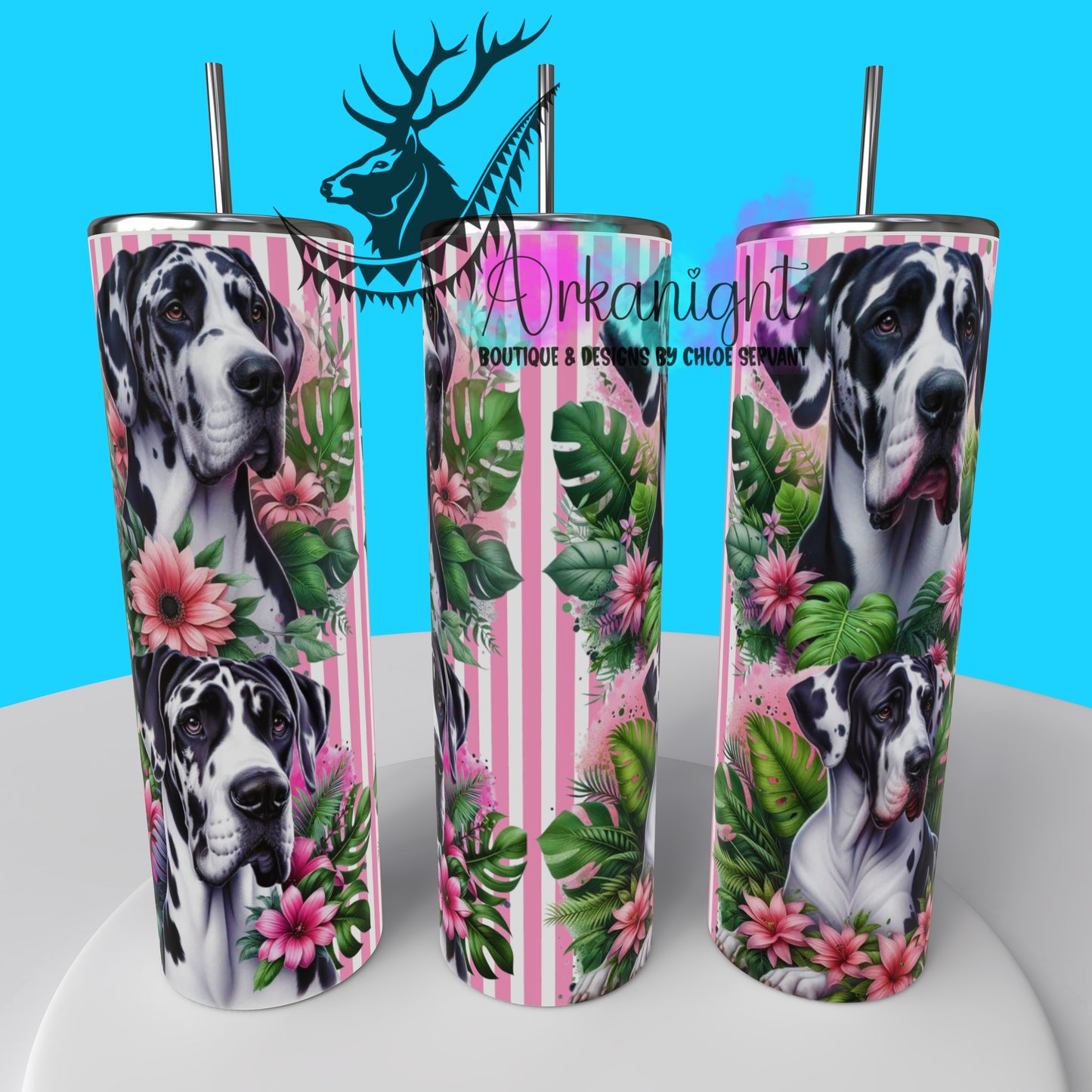 Gourde sur commande - Collection Monstera & Chien 2025 - Grand Danois Alerquin - Rose