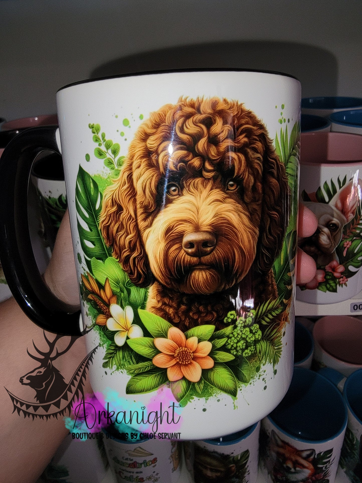 Tasse en céramique sur commande - Monstera & Chien - Doodle - 02