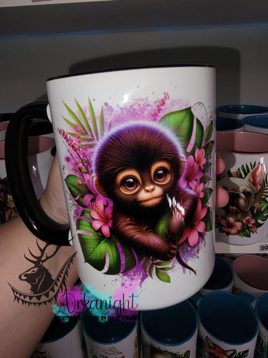 Tasse en céramique sur commande - Monstera & animals - Singe araignées