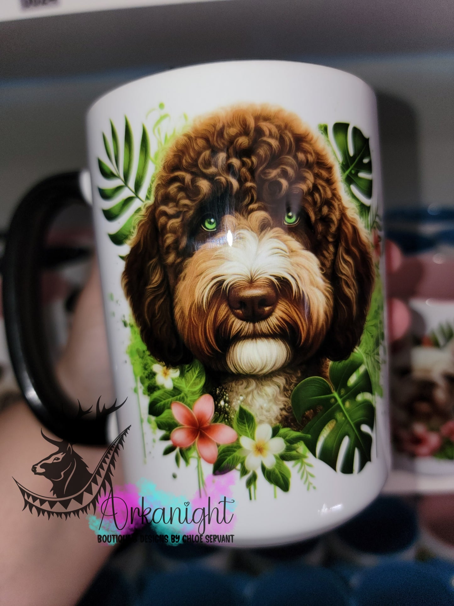 Tasse en céramique sur commande - Monstera & Chien - Doodle - 01