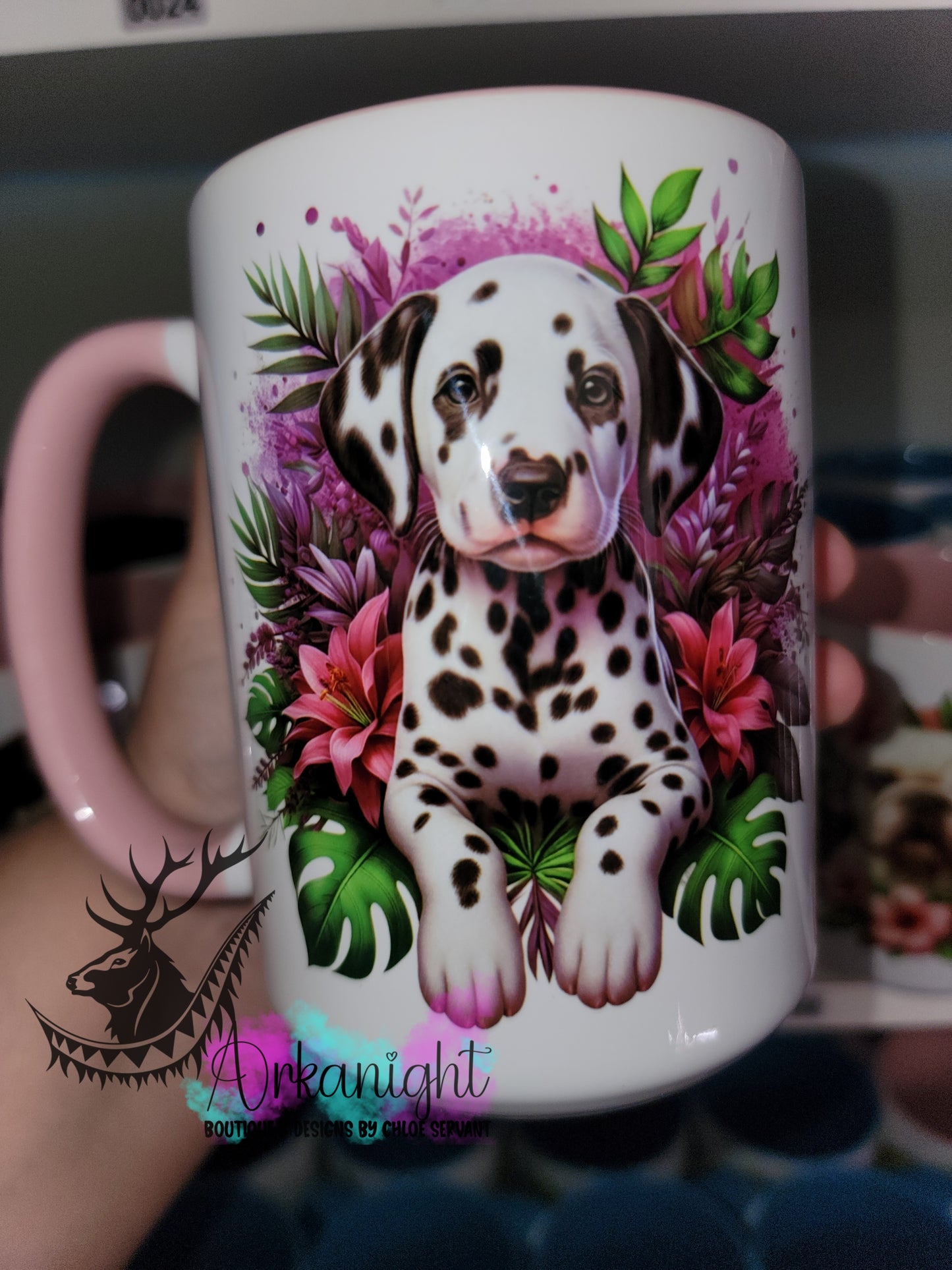 Tasse en céramique sur commande - Monstera & Chiot - Dalmatien