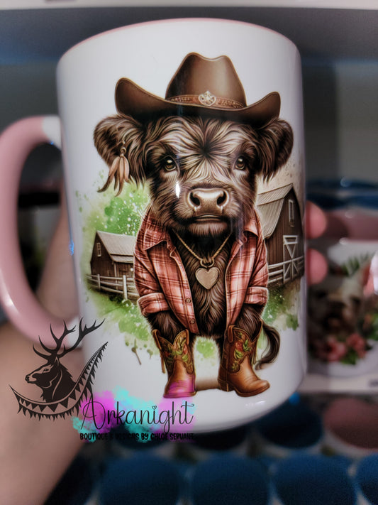 Tasse en céramique sur commande - Highland Cow - Cowboy