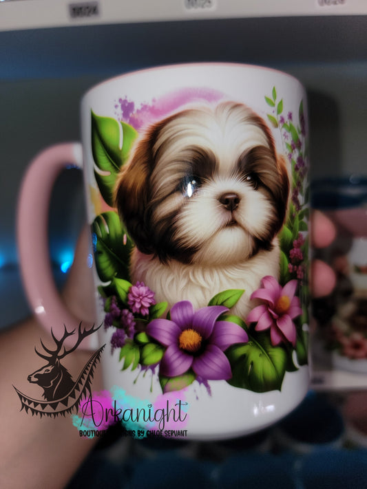 Tasse en céramique sur commande - Monstera & Chiot - Shih Tzu