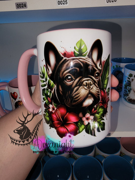 Tasse en céramique sur commande - Monstera & Chien - Frenchie Noir