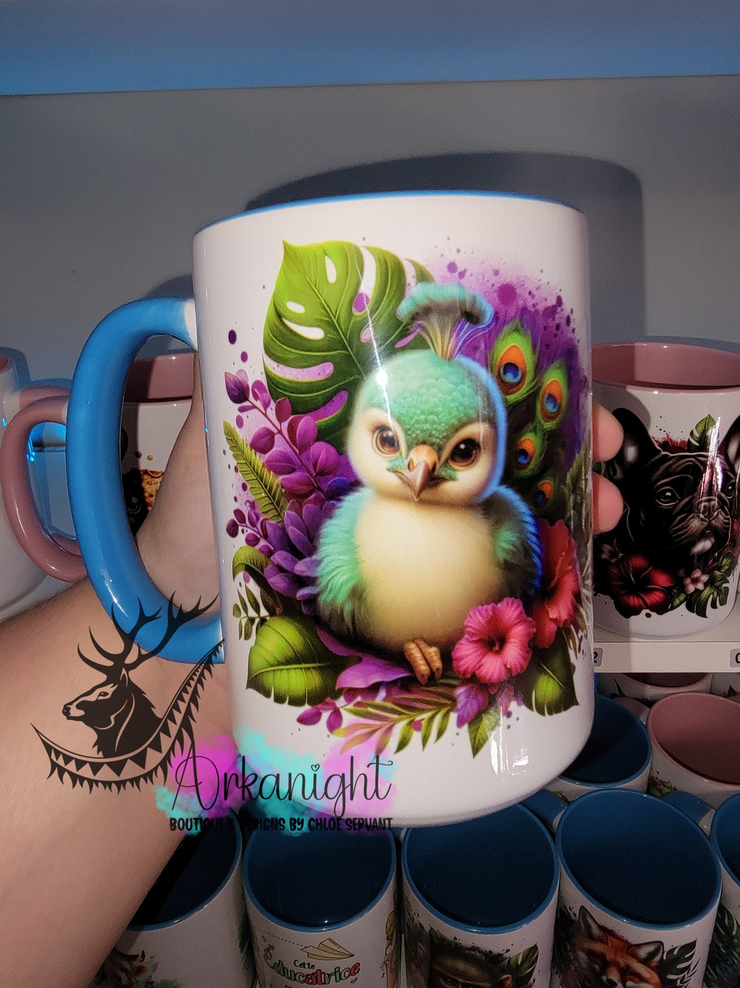 Tasse en céramique sur commande - Monstera & Animals - Baby Peacock