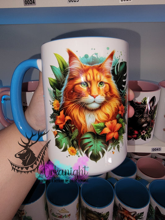 Tasse en céramique sur commande - Monstera & Chat - Maine coon Roux