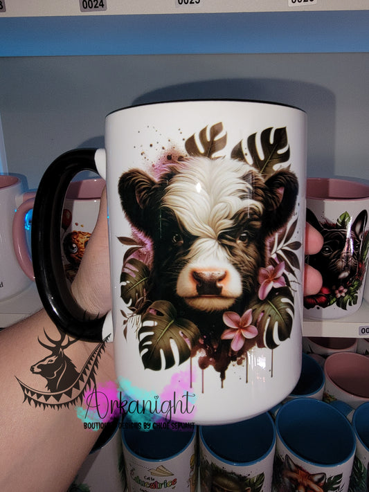 Tasse en céramique sur commande - Highland Cow Noir & Blanche