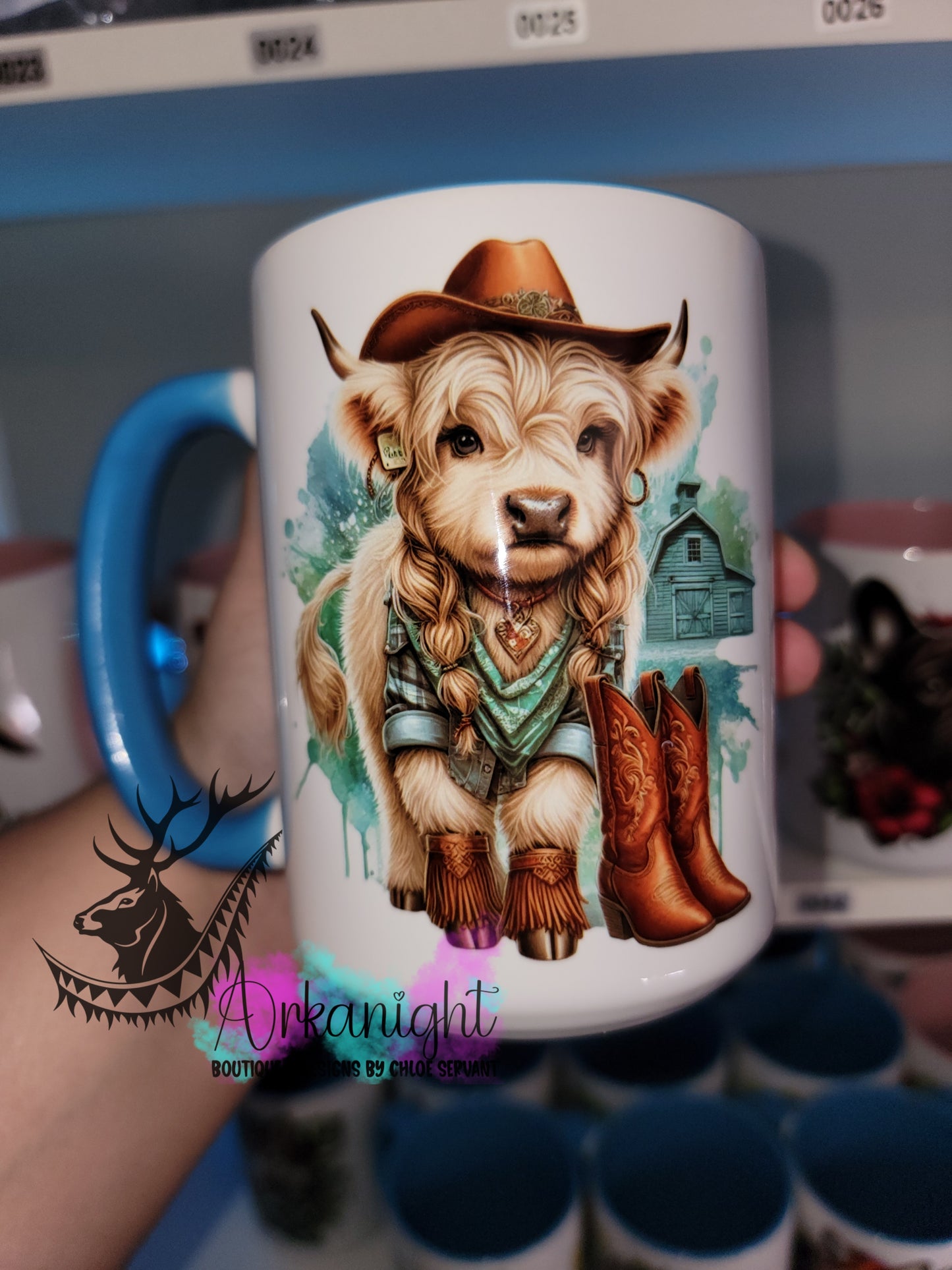 Tasse en céramique sur commande - Highland Cow - Cowgirl Turquoise
