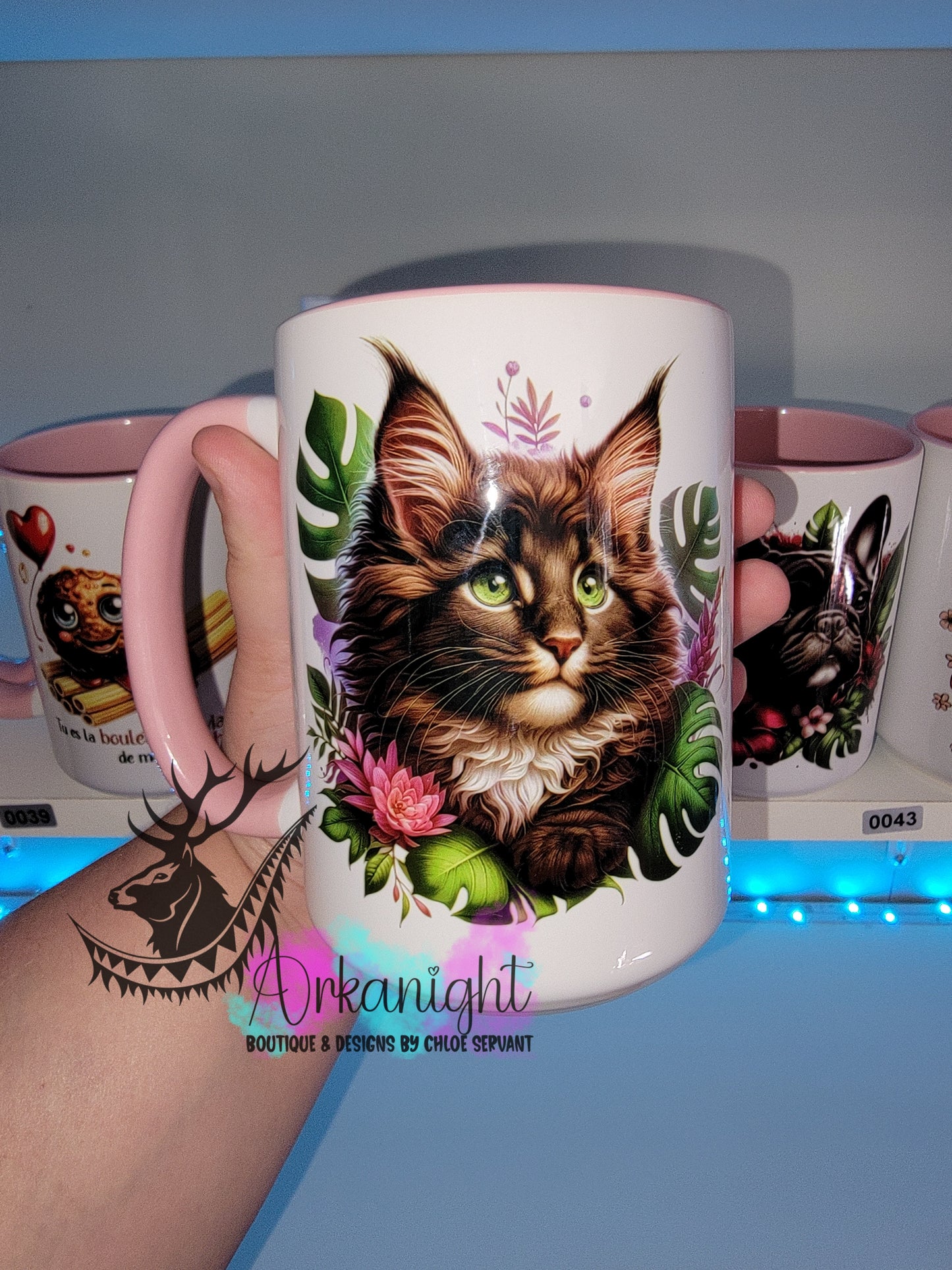 Tasse en céramique sur commande -Monstera & Chaton - Maine Coon Tigré