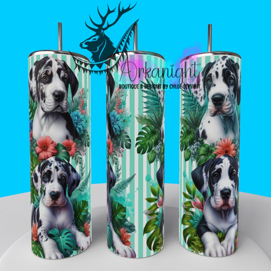 Gourde sur commande - Collection Monstera & Chiot 2025 - Grand Danois Arlequin- Turquoise