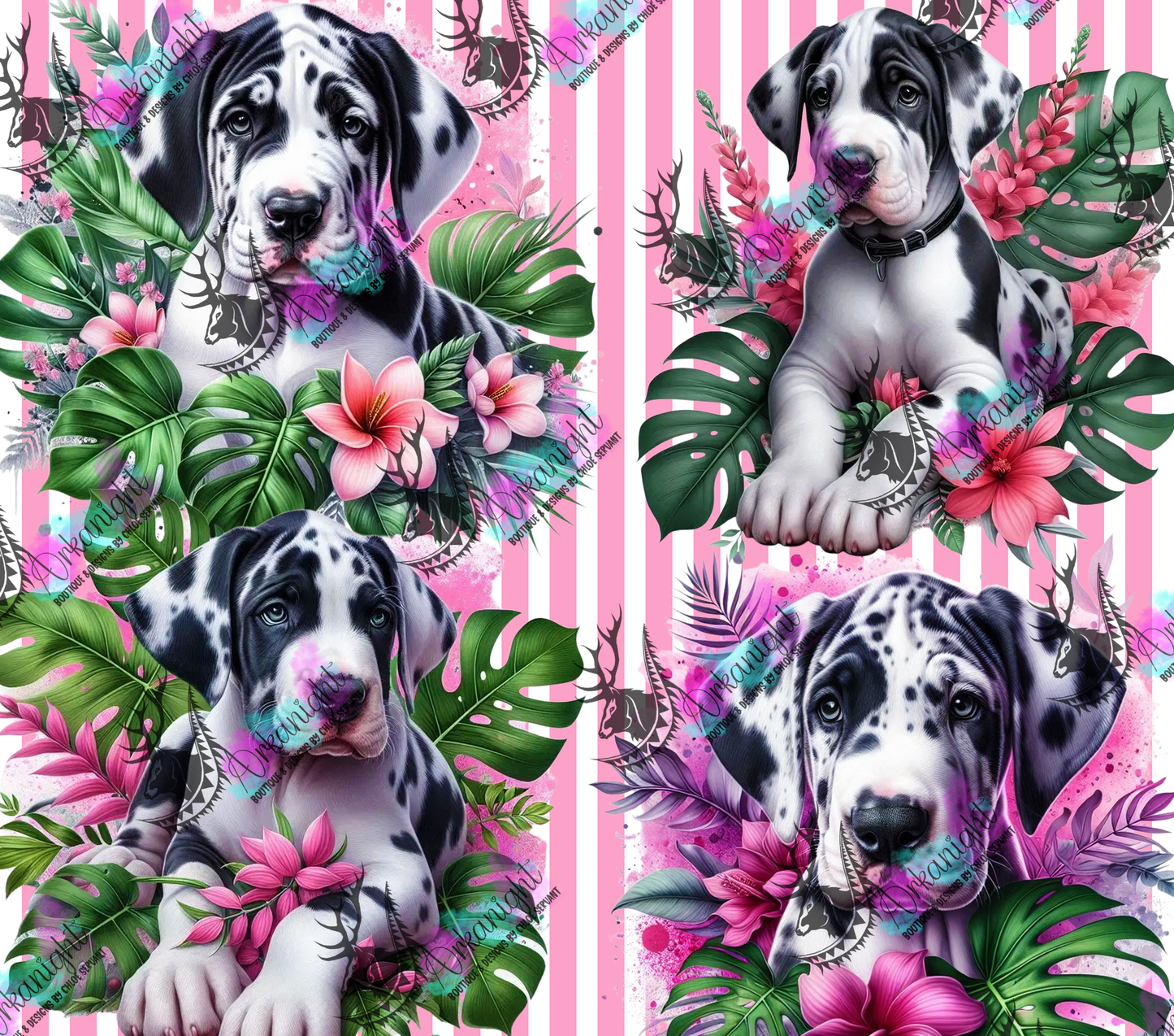 Numérique - Collection Monstera & Chiot 2025 - Great Dane Arlequin- Rose
