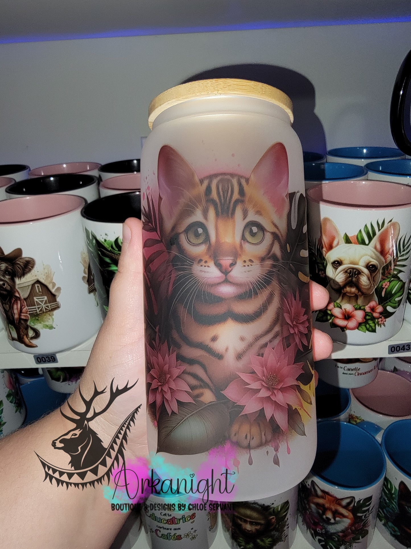 Verre en vitre givré 16oz & Couvercle en Bambou - Bébé Bengal