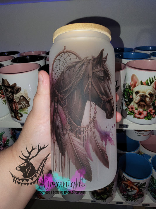 Verre en vitre givré 16oz & Couvercle en Bambou - Black Horse Boho