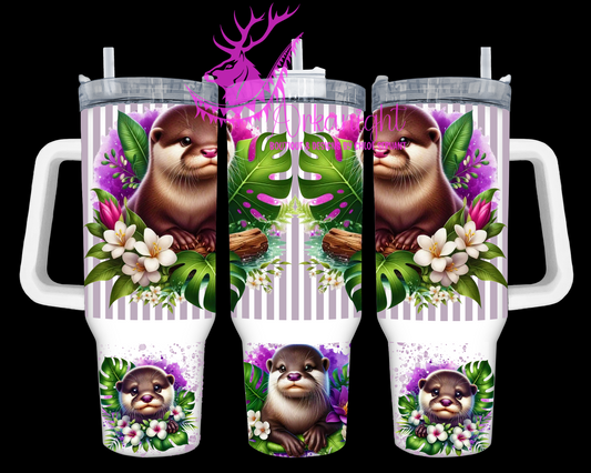 Gourde 40 oz sur commande - Collection Monstera & Animals - Loutre 2.0