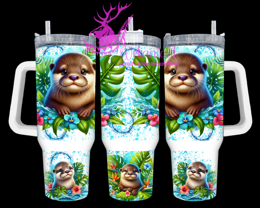 Gourde 40 oz sur commande - Collection Monstera & Animals - Loutre