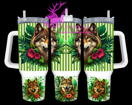 Gourde 40 oz sur commande - Collection Monstera & Animals - Loup Brun