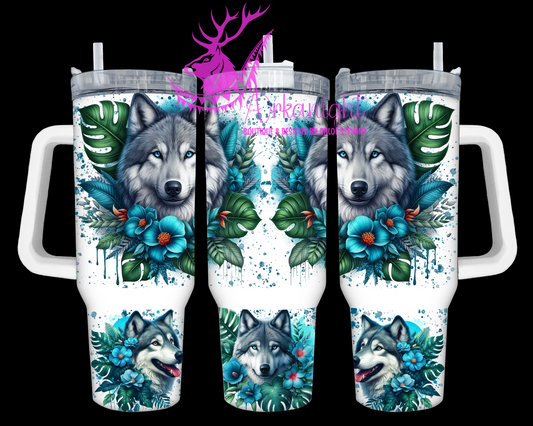 Gourde 40 oz sur commande - Collection Monstera & Animals - Loup Gris