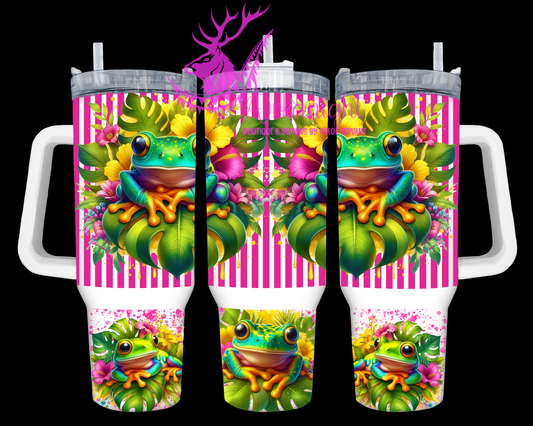 Gourde 40 oz sur commande - Collection Monstera & Animals - Grenouille Tropicale