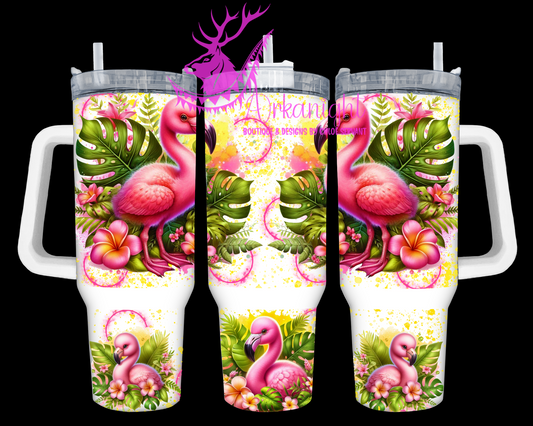Gourde 40 oz sur commande - Collection Monstera & Animals - Flamant Rose