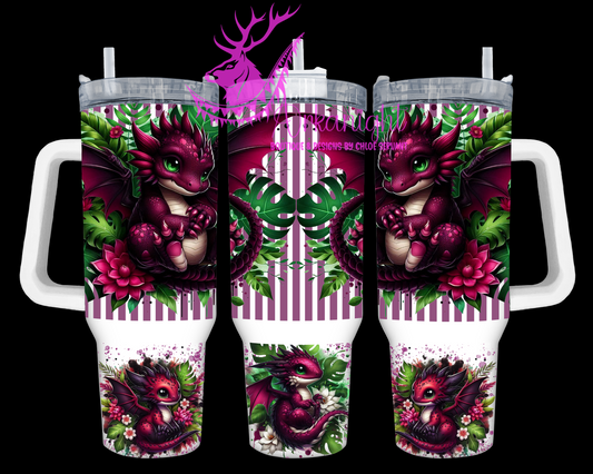 Gourde 40 oz sur commande - Collection Monstera & Bébé Dragon - Bourgogne