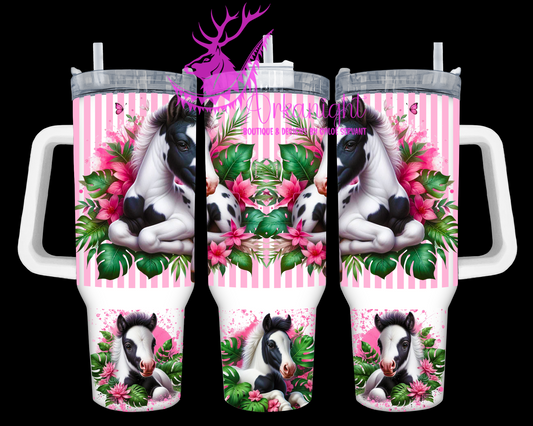 Gourde 40 oz sur commande - Collection Monstera & Animals - Poulain Paint Horse