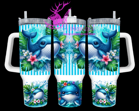 Gourde 40 oz sur commande - Collection Monstera & Animals - Baleine