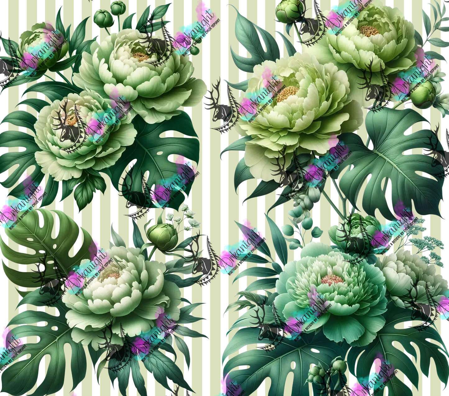 Numérique - Collection Monstera & Fleurs - Pivoine Verte