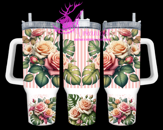Gourde 40 oz sur commande - Collection Monstera & Fleurs - Rose