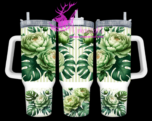 Gourde 40 oz sur commande - Collection Monstera & Fleurs - Pivoine