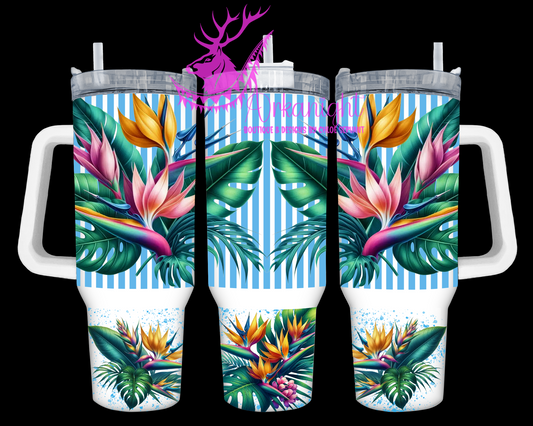 Gourde 40 oz sur commande - Collection Monstera & Fleurs - Oiseaux du Paradis