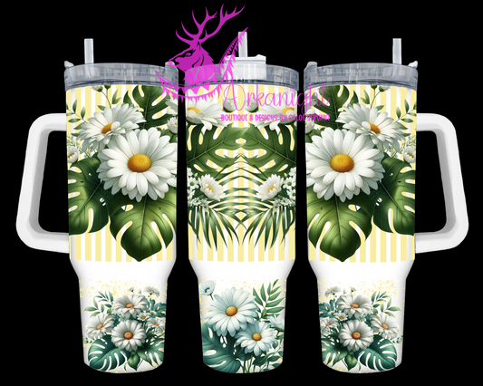 Gourde 40 oz sur commande - Collection Monstera & Fleurs - Marguerite