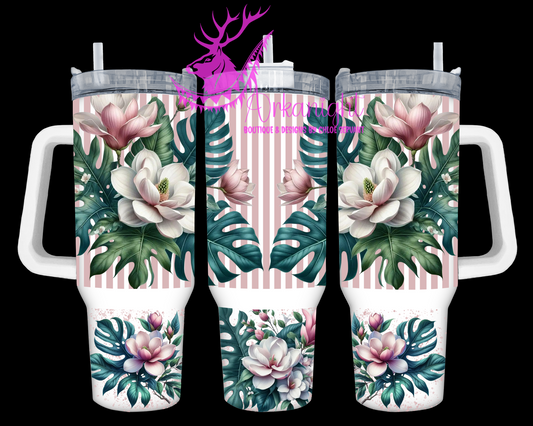 Gourde 40 oz sur commande - Collection Monstera & Fleurs - Magnolia