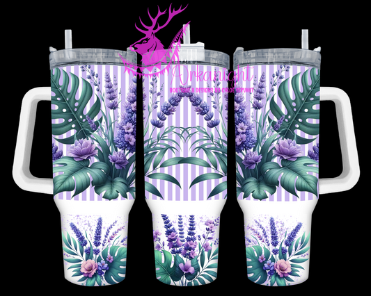 Gourde 40 oz sur commande - Collection Monstera & Fleurs - Lavande