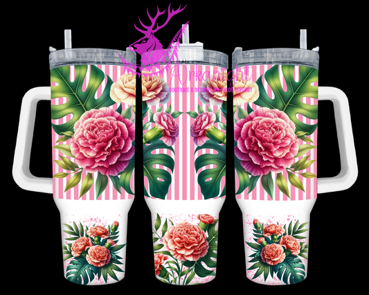 Gourde 40 oz sur commande - Collection Monstera & Fleurs - Carnation Rose