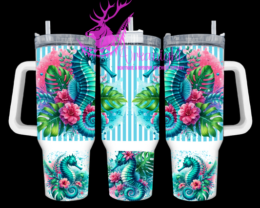 Gourde 40 oz sur commande - Collection Monstera & Animals - Seahorse