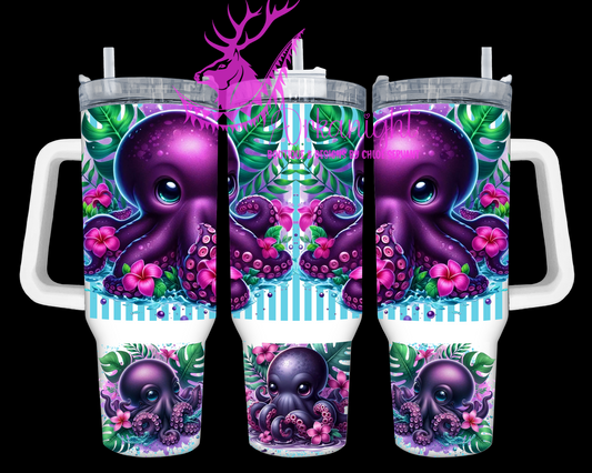 Gourde 40 oz sur commande - Collection Monstera & Animals - Purple Octopus