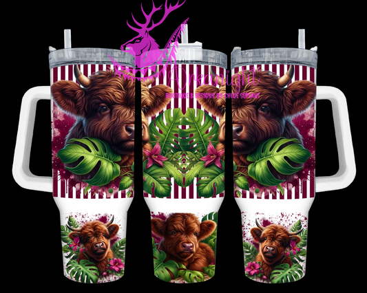 Gourde 40 oz sur commande - Collection Monstera & Animals- Dark Brown Highland cows