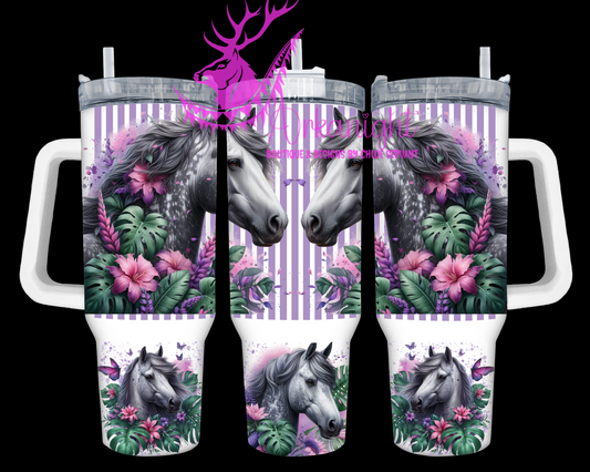 Gourde 40 oz sur commande - Collection Monstera & Animals- Grey Horses