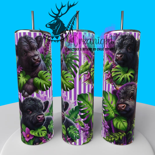 Gourde sur commande - Collection Monstera & Animals- Black Highland cow