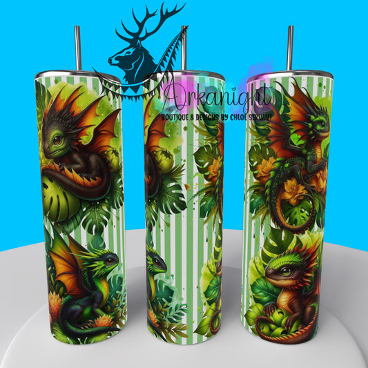 Gourde sur commande - Collection Monstera & Bébé Dragon  - Noir, Vert & Orange