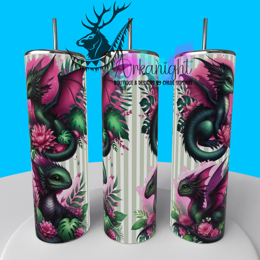 Gourde sur commande - Collection Monstera & Bébé Dragon  - Fushia & Vert Forêt