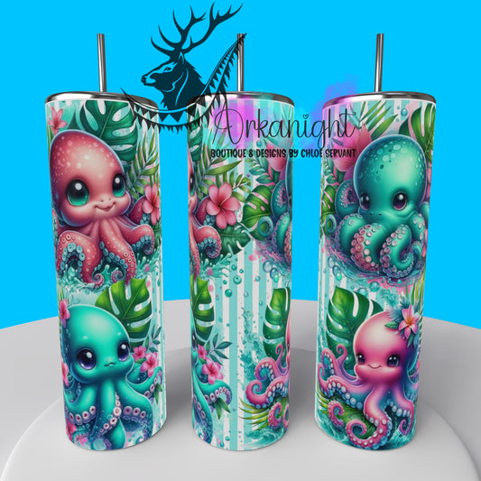 Gourde sur commande - Collection Monstera & Animals - Pieuvre Turquoise & Pink