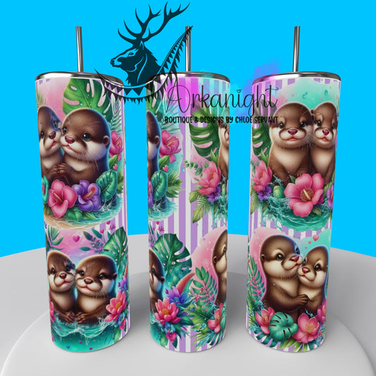 Gourde sur commande - Collection Monstera & Animals - Couple de loutres - 01