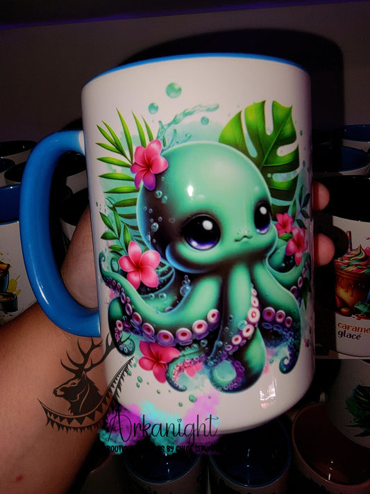 Tasse en céramique sur commande - Monstera & Animals - Pieuvre Turquoise