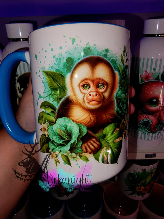 Tasse en céramique sur commande - Monstera & Animals - Singe Capucin