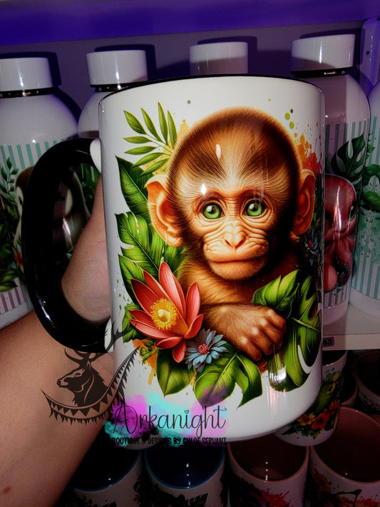 Tasse en céramique sur commande - Monstera & Animals - Bébé Singe - 02