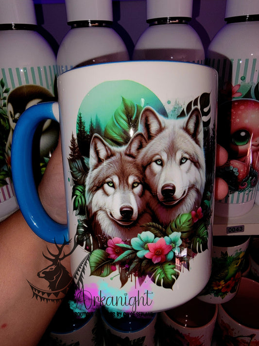 Tasse en céramique sur commande - Monstera & Animals - Couple de Loups
