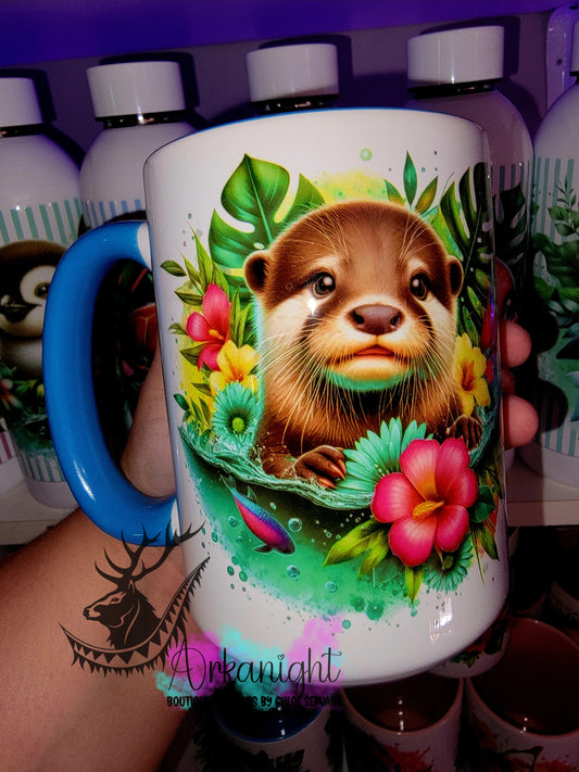 Tasse en céramique sur commande - Monstera & Animals- Loutre - 3.0