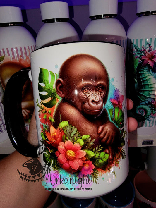 Tasse en céramique sur commande - Monstera & Animals - Bébé Gorille